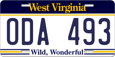 WV license plate ODA493