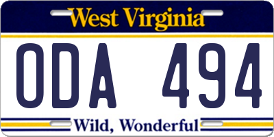 WV license plate ODA494