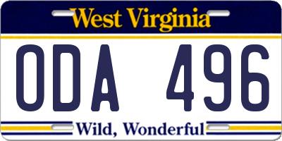 WV license plate ODA496