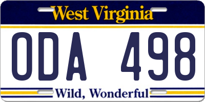 WV license plate ODA498