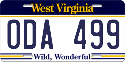 WV license plate ODA499