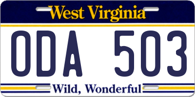 WV license plate ODA503