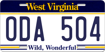 WV license plate ODA504