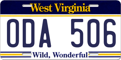 WV license plate ODA506