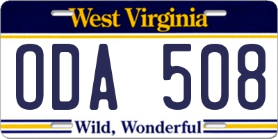 WV license plate ODA508