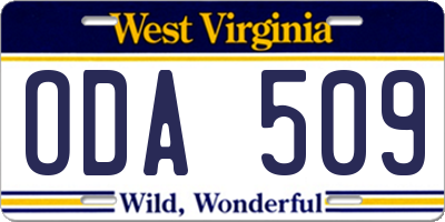 WV license plate ODA509
