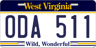 WV license plate ODA511