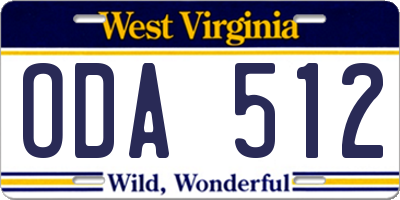 WV license plate ODA512