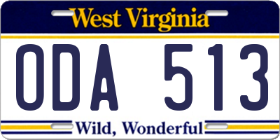 WV license plate ODA513