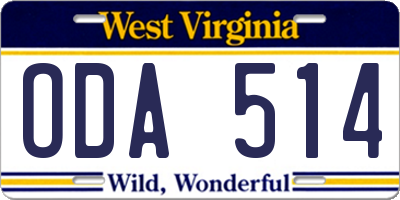 WV license plate ODA514