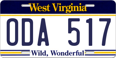 WV license plate ODA517