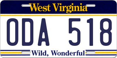 WV license plate ODA518