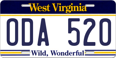 WV license plate ODA520