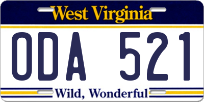 WV license plate ODA521