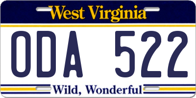 WV license plate ODA522