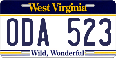 WV license plate ODA523