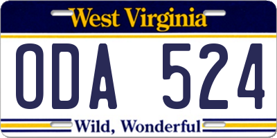 WV license plate ODA524