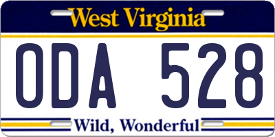 WV license plate ODA528