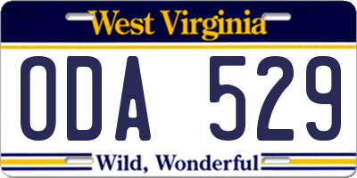 WV license plate ODA529