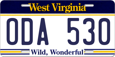 WV license plate ODA530