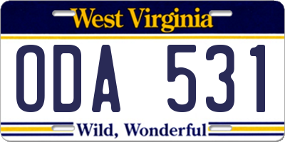 WV license plate ODA531