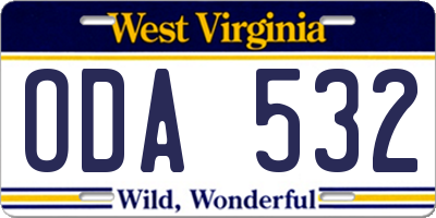 WV license plate ODA532