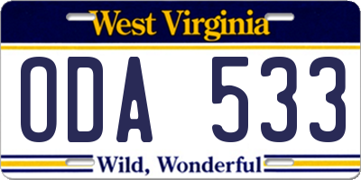 WV license plate ODA533