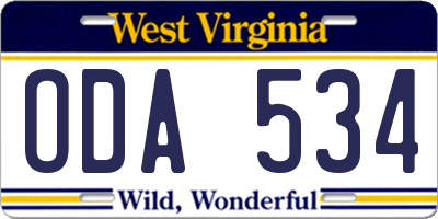 WV license plate ODA534