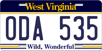 WV license plate ODA535
