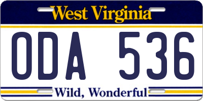 WV license plate ODA536
