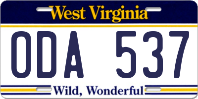 WV license plate ODA537