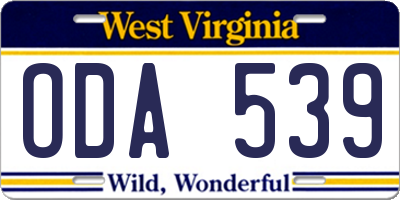 WV license plate ODA539