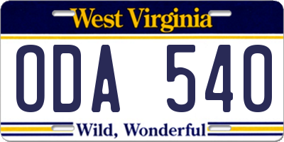 WV license plate ODA540