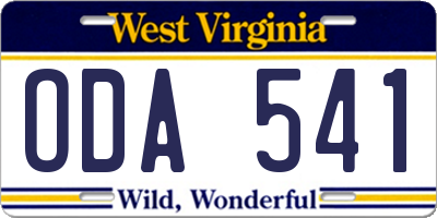 WV license plate ODA541
