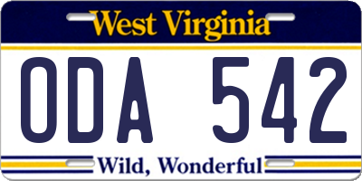 WV license plate ODA542