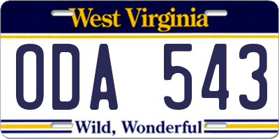 WV license plate ODA543