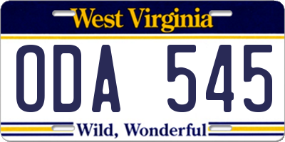 WV license plate ODA545