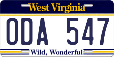 WV license plate ODA547