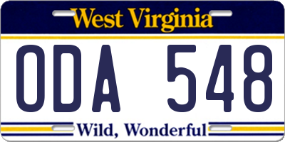WV license plate ODA548