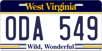 WV license plate ODA549