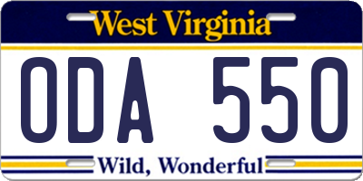 WV license plate ODA550