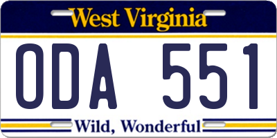 WV license plate ODA551