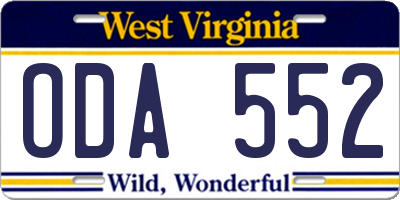 WV license plate ODA552