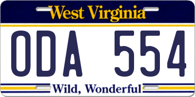 WV license plate ODA554