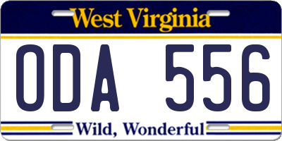 WV license plate ODA556
