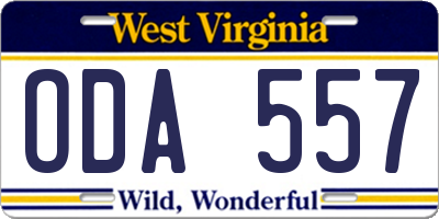 WV license plate ODA557