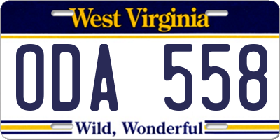 WV license plate ODA558