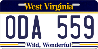 WV license plate ODA559