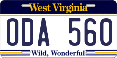 WV license plate ODA560