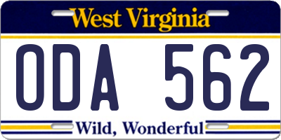 WV license plate ODA562